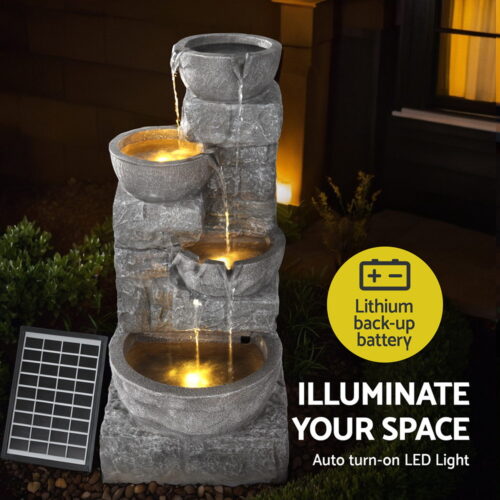 Gardeon Solar Fountain Water Feature Outdoor LED Lights Gray - Image 5