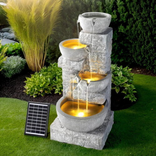 Gardeon Solar Fountain Water Feature Outdoor LED Lights Gray - Image 7