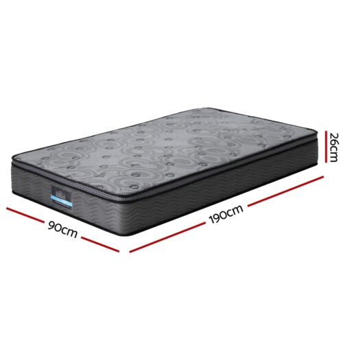 Giselle Bedding Mattress Bed Pocket Spring 26cm Single Euro Top Medium Firm Foam - Image 2