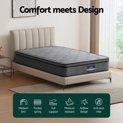 Giselle Bedding Mattress Bed Pocket Spring 26cm Single Euro Top Medium Firm Foam - Image 4