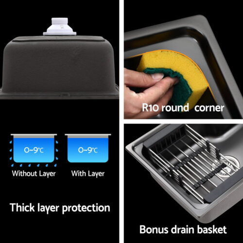 Cefito Kitchen Sink 61X43CM Stainless Steel Basin Single Bowl Black Drain Basket - Image 6
