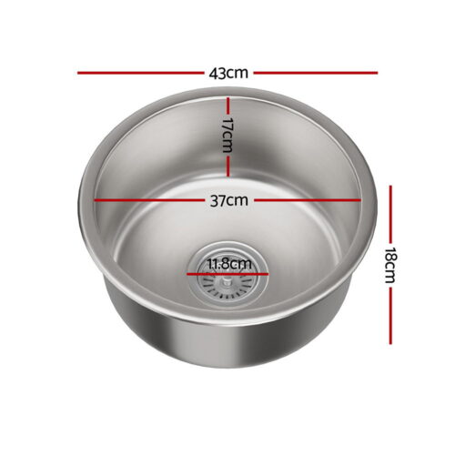 Cefito Kitchen Sink 43cm Round Stainless Steel Basin Single Bowl Silver - Image 2