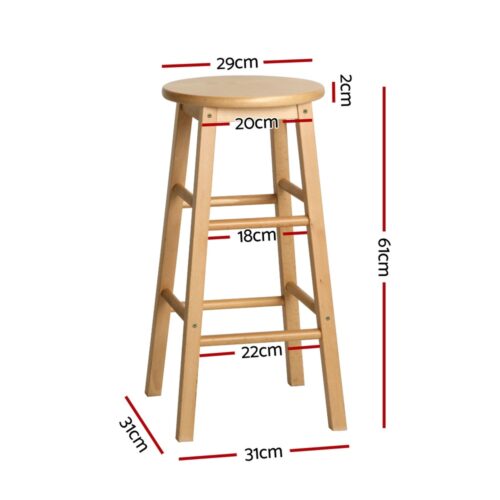 Artiss 4x Bar Stools Round Chairs Wooden Nature - Image 2