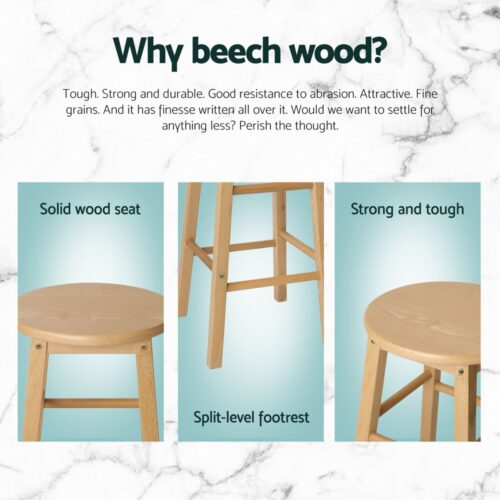 Artiss 4x Bar Stools Round Chairs Wooden Nature - Image 4