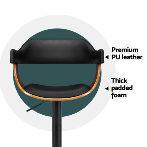 Artiss 4x Bar Stools Gas Lift Leather w/Armrest All Black - Image 6