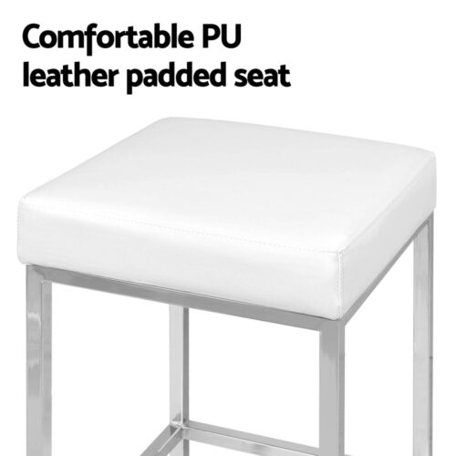 Artiss 4x Bar Stools Leather Padded Metal White - Image 5