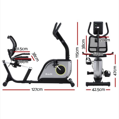 Everfit Recumbent Exercise Bike Magnetic Cycling Mesh Chair 120kg Loading - Image 2