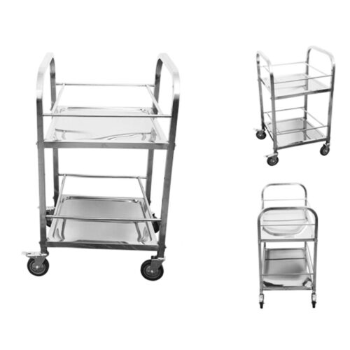 2 Tier 500x500x950 Stainless Steel Square Tube Drink Wine Food Utility Cart - Image 2