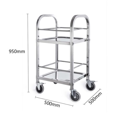 2 Tier 500x500x950 Stainless Steel Square Tube Drink Wine Food Utility Cart - Image 3