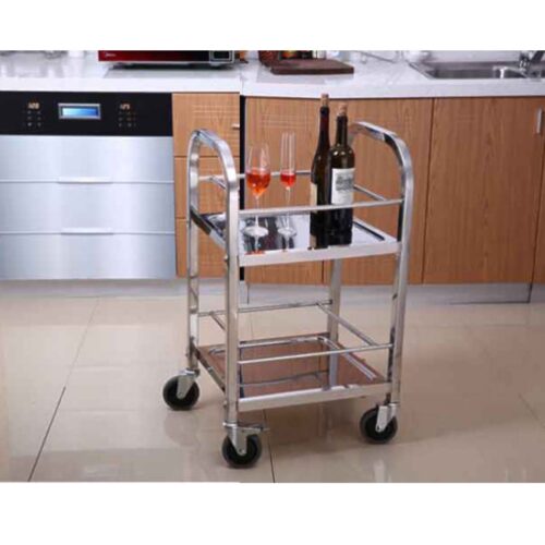 2 Tier 500x500x950 Stainless Steel Square Tube Drink Wine Food Utility Cart - Image 8