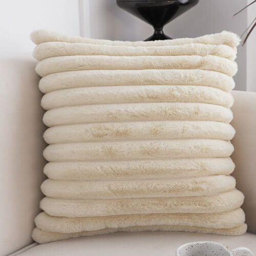 45cm Fur Faux Rabbit Soft Decorative Covers Pack Cover Plush Off White Throw Pillow - Image 3