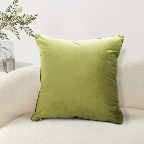 45cm Subtle Fluorescent Green Foliage Velvet Square Throw Pillow - Image 4