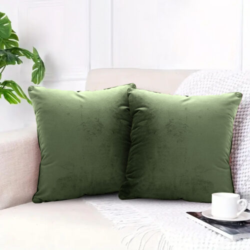 45cm Subtle Army Green Foliage Velvet Square Throw Pillow - Image 6