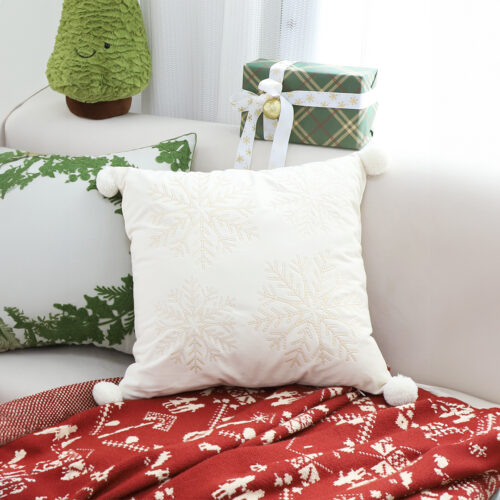45cm Throw Pillow White Soft Plush Cushion Christmas Snowflake Ball Square For festive Holiday - Image 4