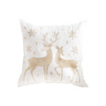 45cm Throw Pillow White with Golden Christmas Reindeer Festive Square Cushion Cozy Winter Decor