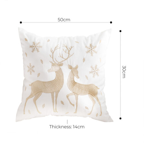 45cm Throw Pillow White with Golden Christmas Reindeer Festive Square Cushion Cozy Winter Decor - Image 3