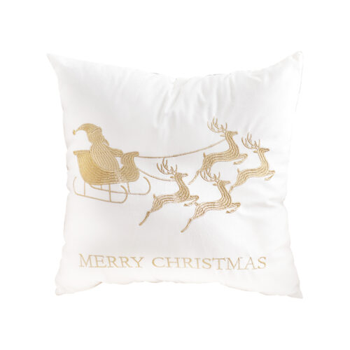 45cm Throw Pillow White with Golden Christmas Sleigh Festive Square Cushion Decor