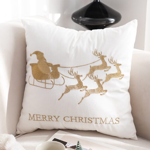 45cm Throw Pillow White with Golden Christmas Sleigh Festive Square Cushion Decor - Image 2
