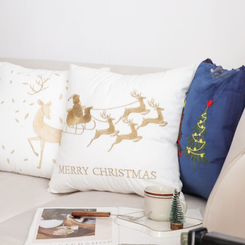 45cm Throw Pillow White with Golden Christmas Sleigh Festive Square Cushion Decor - Image 3