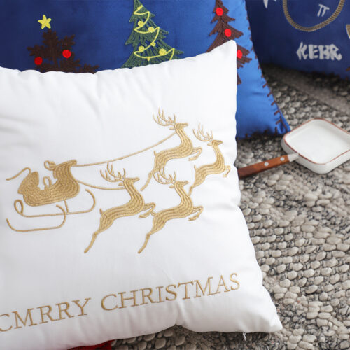 45cm Throw Pillow White with Golden Christmas Sleigh Festive Square Cushion Decor - Image 4