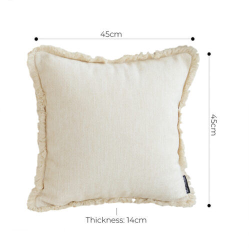 45cm Throw Pillow White Chenille Textured with Tassels Square Cozy Decor - Image 3