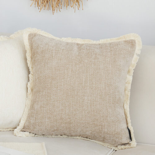 45cm Throw Pillow Latte Color Chenille Textured with Tassels Square Cozy Decor - Image 3