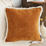 45cm Throw Pillow Sunset Orange Chenille Textured with Tassels Square Cozy Decor