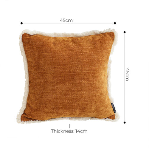 45cm Throw Pillow Sunset Orange Chenille Textured with Tassels Square Cozy Decor - Image 4