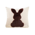 45cm Throw Pillow Light Tan Square Cushion with Soft Coffee Bunny Decorative Decor
