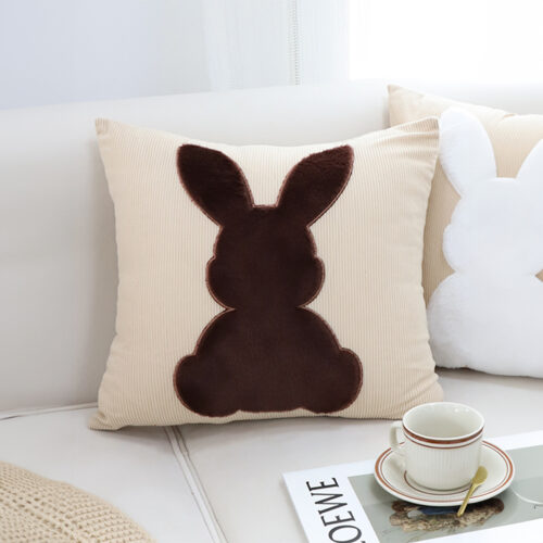 45cm Throw Pillow Light Tan Square Cushion with Soft Coffee Bunny Decorative Decor - Image 2