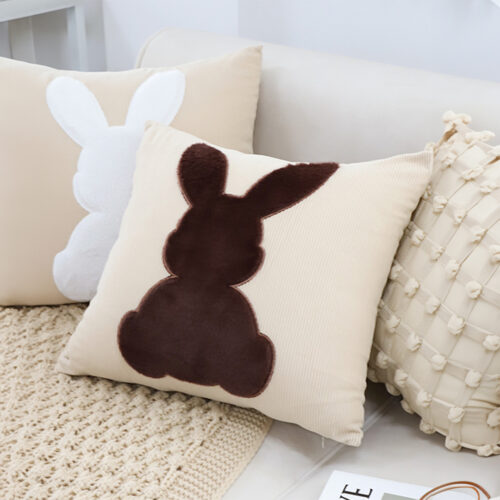 45cm Throw Pillow Light Tan Square Cushion with Soft Coffee Bunny Decorative Decor - Image 3