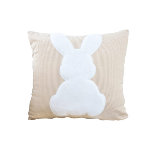 45cm Throw Pillow Light Tan Square Cushion with Soft White Rabbit Decorative Decor