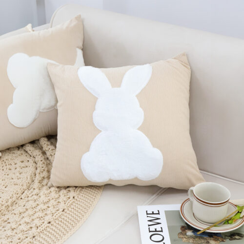 45cm Throw Pillow Light Tan Square Cushion with Soft White Rabbit Decorative Decor - Image 3
