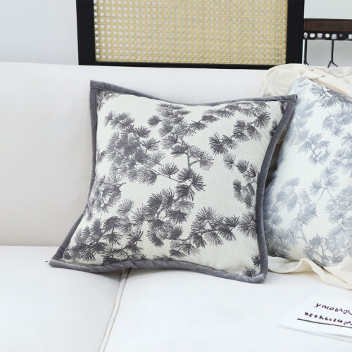 45cm Throw Pillow Off White Wide Border with Branch Pine Needle Pattern Decor - Image 3