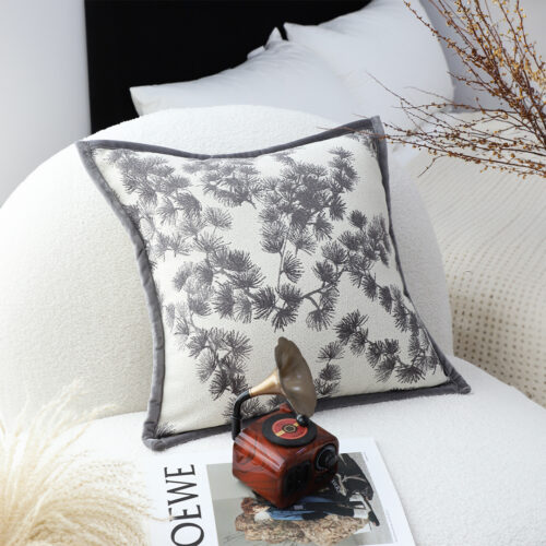 45cm Throw Pillow Off White Wide Border with Branch Pine Needle Pattern Decor - Image 4
