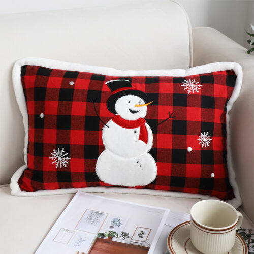 30cm Throw Pillow Red Christmas Snowman Lumbar Cushion for Festive Winter Decor - Image 2