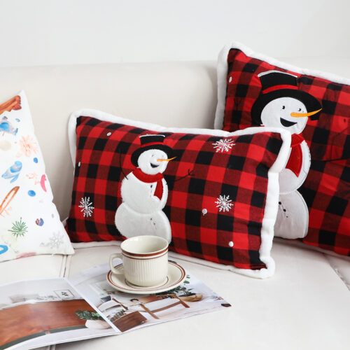 30cm Throw Pillow Red Christmas Snowman Lumbar Cushion for Festive Winter Decor - Image 4