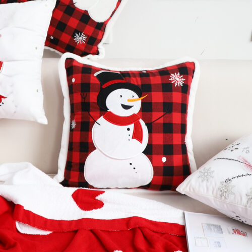 45cm Throw Pillow Red Christmas Snowman Square Cushion for Festive Winter Decor - Image 2