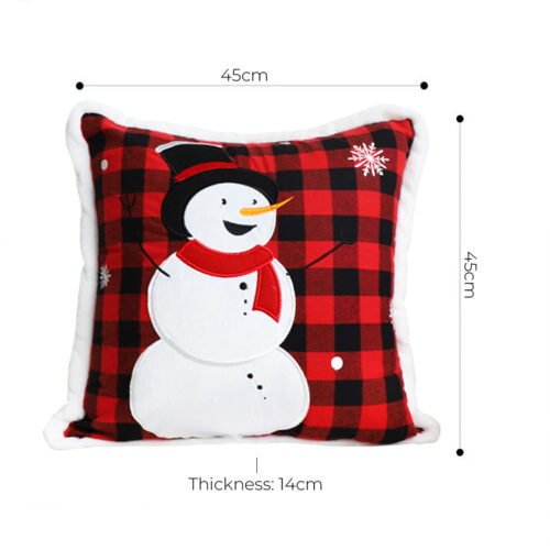 45cm Throw Pillow Red Christmas Snowman Square Cushion for Festive Winter Decor - Image 4