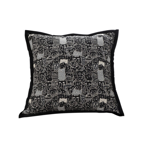 45cm Throw Pillow Black Cat Paradise Wide Border Decorative Cushion for Living Room