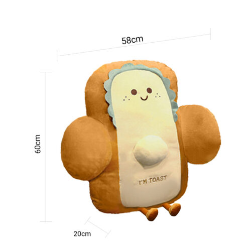 58cm Cute Face Toast Bread Cushion Stuffed Car Seat Plush Cartoon Back Support Pillow Decor - Image 4