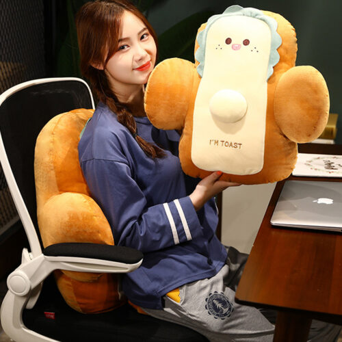 58cm Smiley Face Toast Bread Cushion Stuffed Car Seat Plush Cartoon Back Support Pillow Decor - Image 3