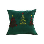 45cm Throw Pillow Green Three Embroidered Christmas Trees for Festive Square Cushion Decor