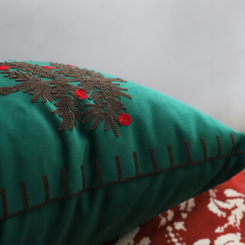 45cm Throw Pillow Green Three Embroidered Christmas Trees for Festive Square Cushion Decor - Image 3