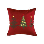 45cm Burgundy Red Throw Pillow with Three Embroidered Christmas Trees Festive Square Cushion Decor