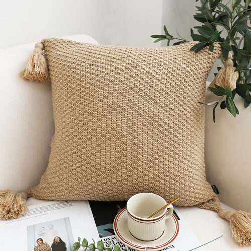 50CM Light Brown Pillow with Tassel Accents Rizzy Transitional Cover Throw Pillow - Image 2