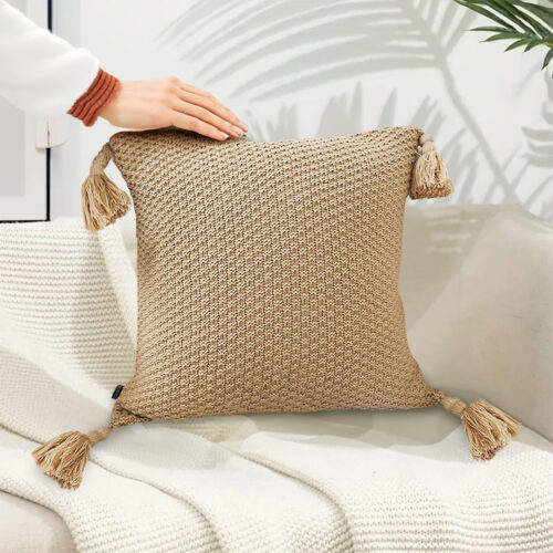 50CM Light Brown Pillow with Tassel Accents Rizzy Transitional Cover Throw Pillow - Image 5
