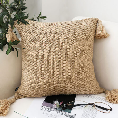 50CM Light Brown Pillow with Tassel Accents Rizzy Transitional Cover Throw Pillow - Image 6