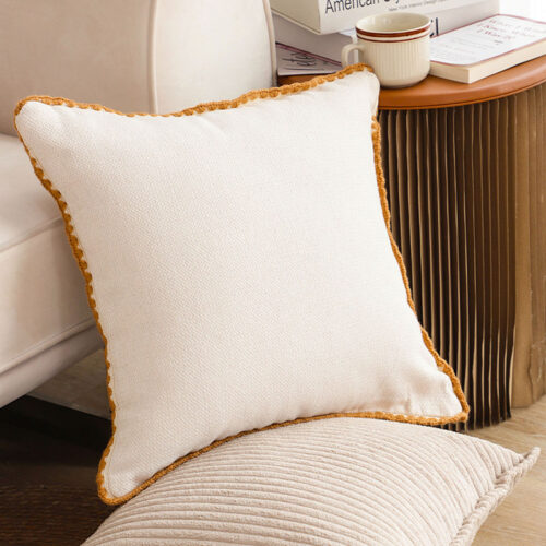 45cm Warm Wood Tone Apricot Shell Edged Square Throw Pillow - Image 3