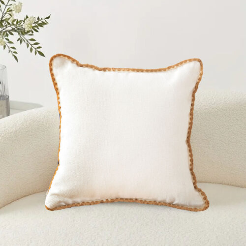 45cm Warm Wood Tone Apricot Shell Edged Square Throw Pillow - Image 4